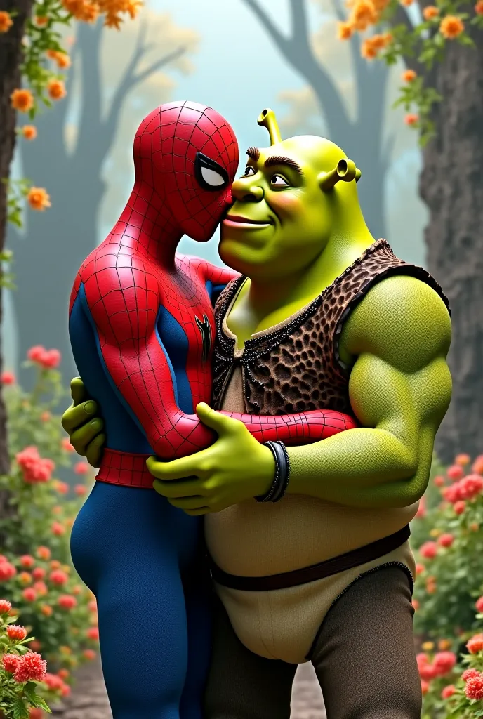 Spiderman kisses Shrek