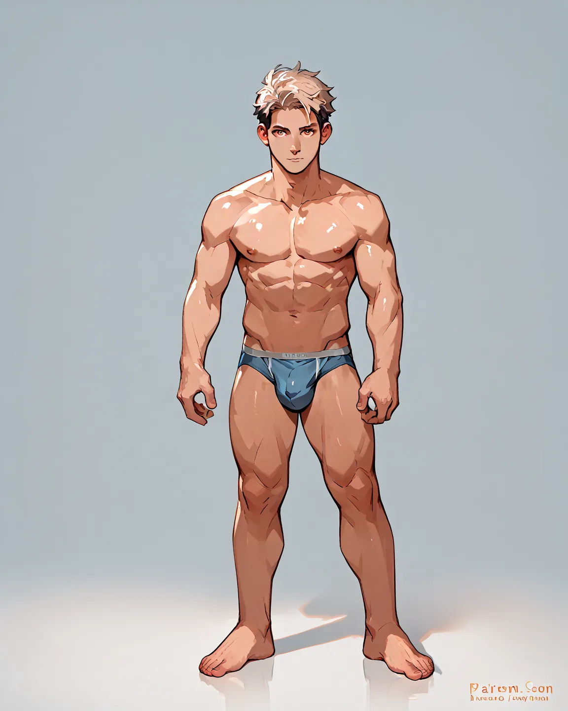 ((male)), human, boy, standing, front view, full body, naked, underwear only, posing