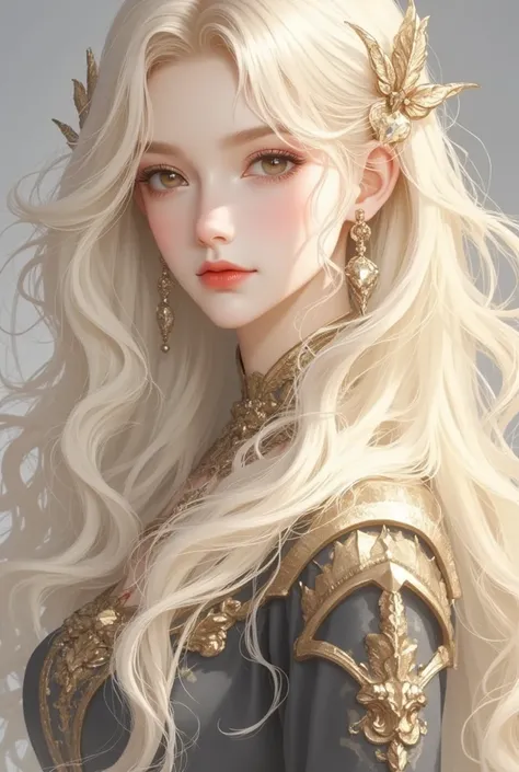 1 girl, long gold-blonde hair, warm bronze eyes, valkyrie headpiece on sides of the head, hair covering ears, wearing black and gold fantasy valkyrie style clothes,  absurdres, hightres, ultra sharp, 8k, masterpiece, looking at viewer, anime, face front to...