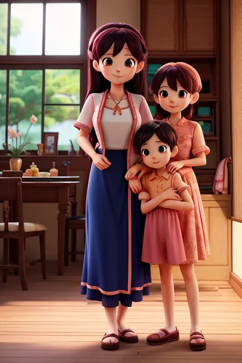 Thai Mother anime version with girl and one boy family