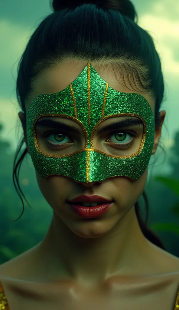 aqui está uma descrição detalhada de **Margaret qualley witho Jade**, with sua máscara green brilhante e metálica em um estilo **hyper-realistic**, and a equally impressive backdrops: --- ### **Rosto de Sandra Bullock witho Jade (hyper-realistic):** O rost...