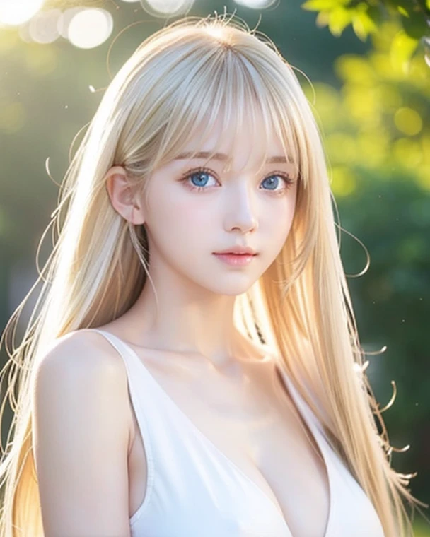  shining clear very white skin 、 blond hair blown in the wind hides her beautiful face、 huge breasts、18 years old、cute sexy little first 々 beautiful young face 、Beautiful straight hair that stands out、Big, sparkling, and very bright sky blue eyes、 long sil...