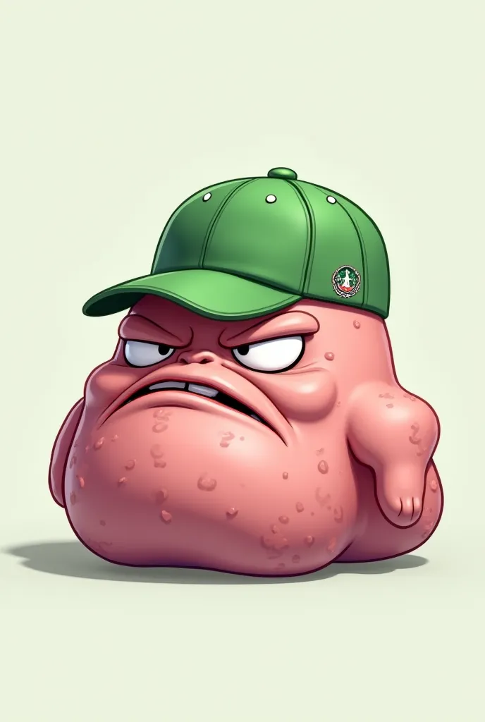 Blob fish that’s angry and have a green baseball cap