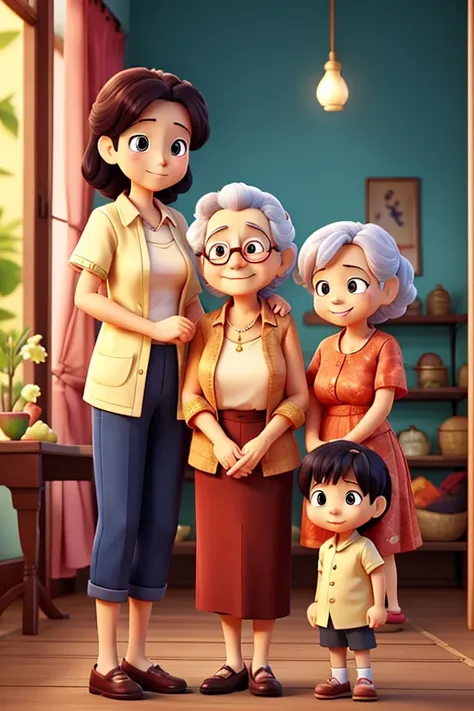 Thai old Mother anime version with her two girl and one boy family