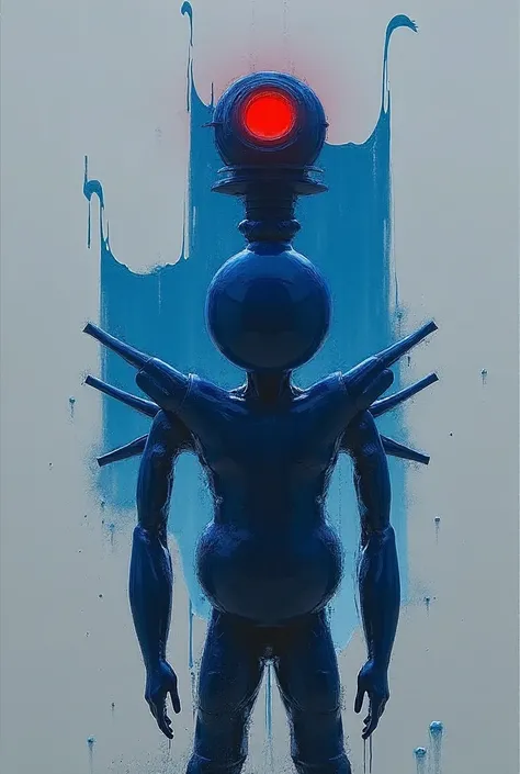 Whole body colored blue make it seem like it was made by paint and a red glowing hole in the top of the head make it all look like it was painted with paint