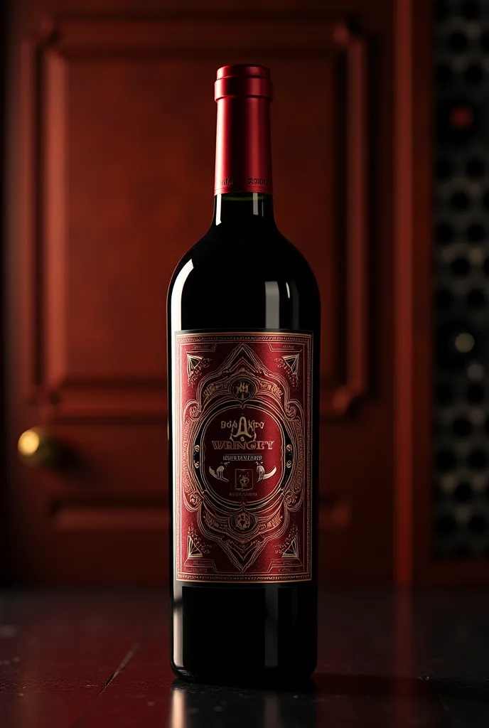 I want to generate a red wine bottle with a very unique and special label on it . I want it classy and beautiful 