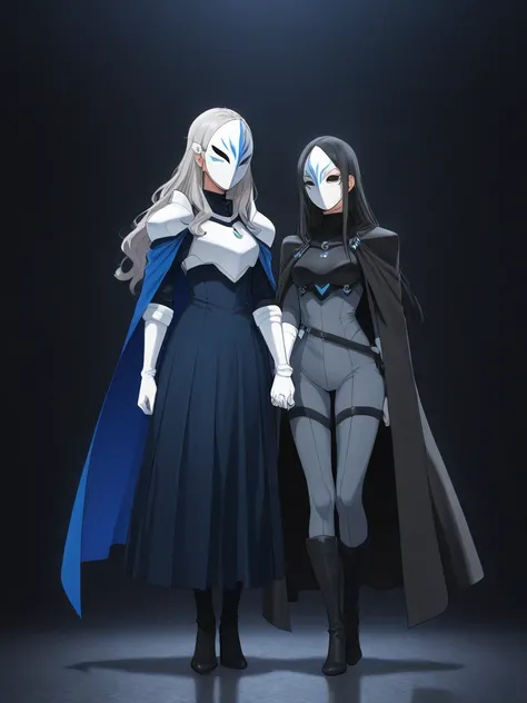 high resolution, masterpiece, necessary, detail, best quality, quality, necessary, details, High details, Precise, 
 

2girls_Couple_ ufotable style, ufotable anime

faceless, mask covered face, white mask with black eyes, grey hair, long hair, blue long c...