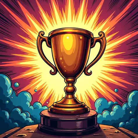 Trophy image for one point. Colourful background. Comics style. Blast background as pop art.
