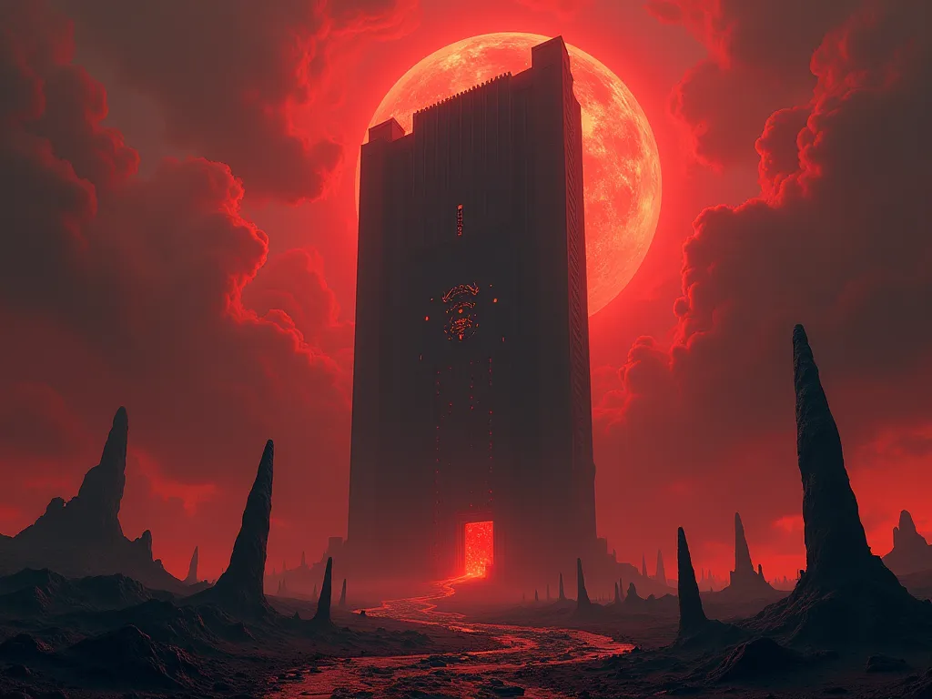 a company in a demonic world without adding people or creatures that only the building can be seen