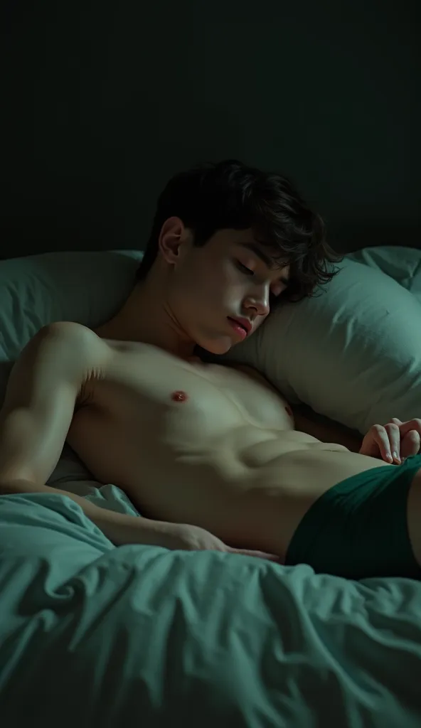 Sexy, beautiful, cute ass, slim,Black haired sleeping Twink, caucasian, green boxers, slim, sexy, sleepy, dark intense, dark intense bedroom, dark bedroom