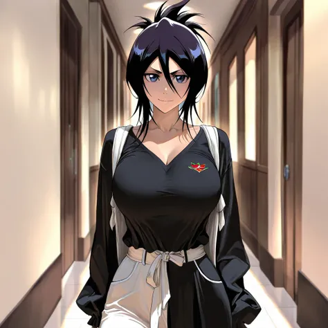 Stunningly attractive woman, Rukia Kuchiki, Bleach, High Resolution, Masterpiece, glistening, impeccable physical shape, casual clothing, different hairstyles, different clothing, different clothing styles, different clothing, Solo, 1girl, small smile, lon...