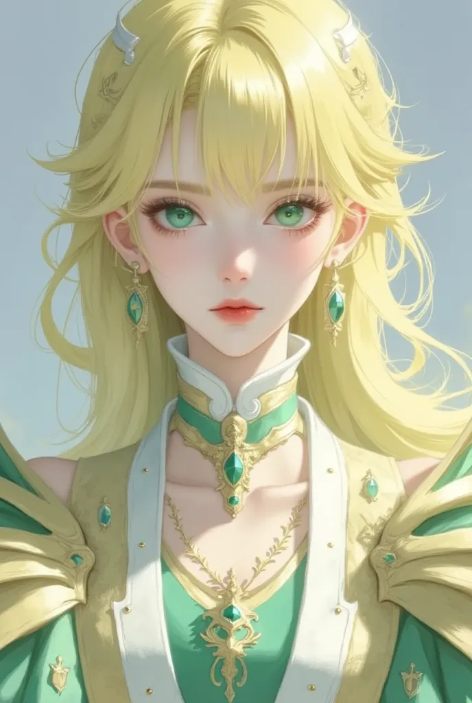 1 girl, yellow green hair in ponytail, bangs, emerald eyes, wearing martial arts green and yellow fantasy style clothes, absurdres, hightres, ultra sharp, 8k, masterpiece, looking at viewer, anime, face front towards viewer, fantasy background