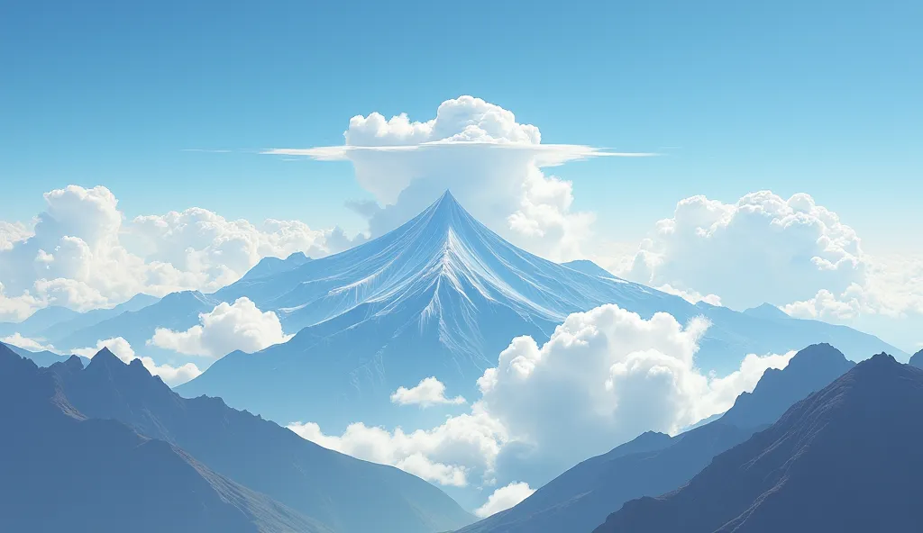 "A scientific diagram overlaid on a realistic sky, explaining how air flows over mountains to create lenticular clouds. The diagram shows the wave-like motion of the air and the formation of the clouds, with the actual clouds visible in the background. Fot...