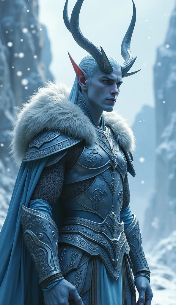 Ice elf man with horns and Nordic armor