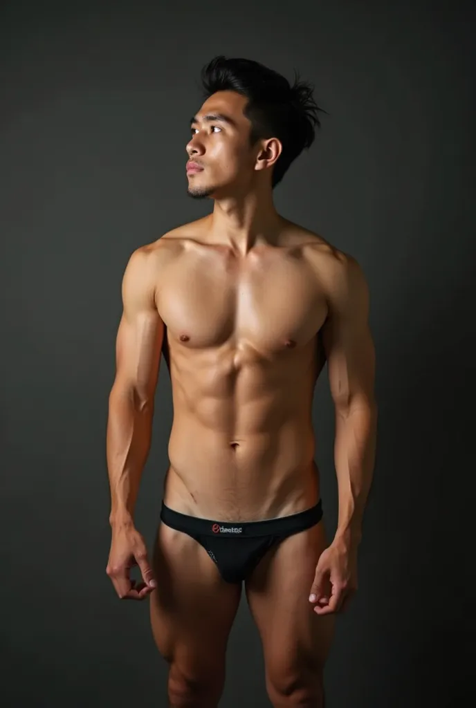 Create an image of a handsome muscular naked Asian male showing his penis without underwear naked with his penis erect and ejaculating semen 