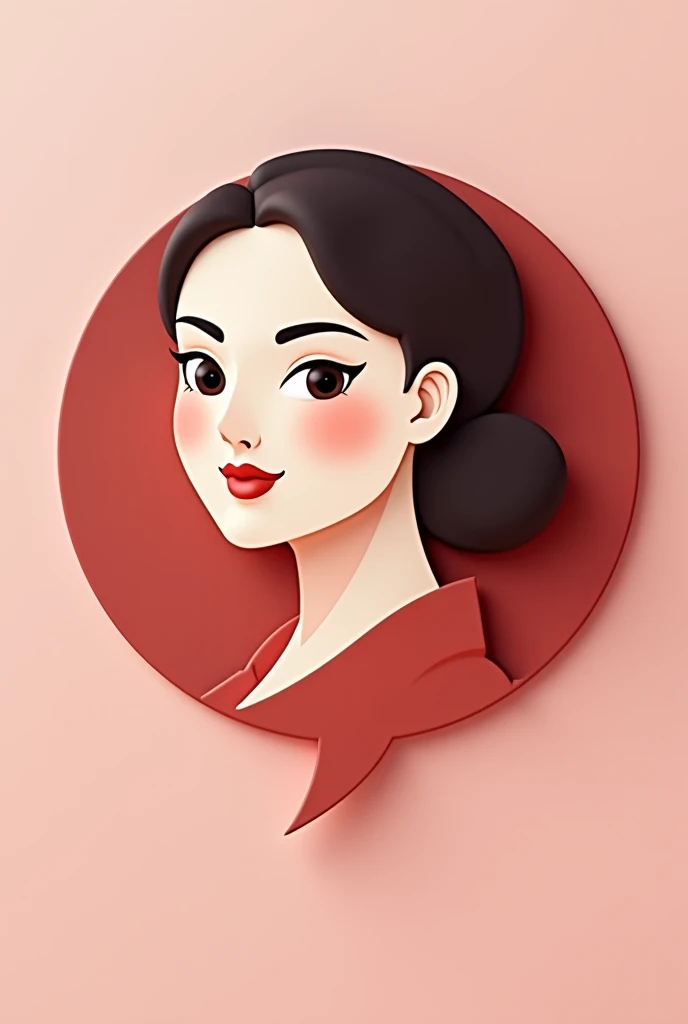 Icon: A stylized female avatar with a speech bubble on the side.
Bottom: Darker burnt rose (#6e2d39) for contrast and sophistication.
details: Fine and modern features on the face for an elegant and minimalist design. Slight 3d effect