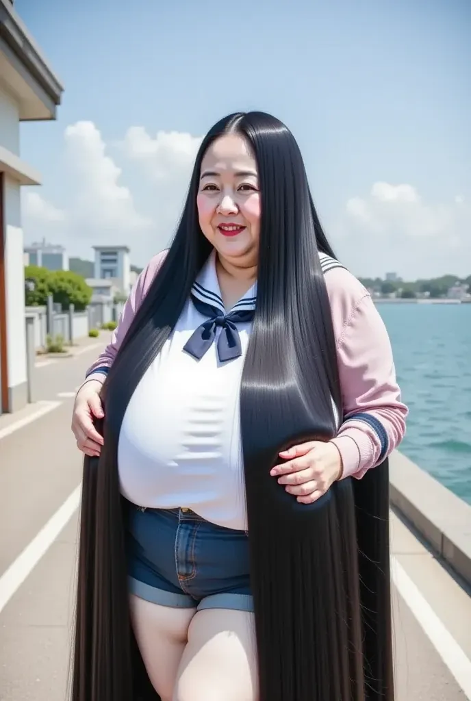 8k,High quality 8K , top quality , masterpiece, Ultra High Resolution,(masterpiece:1.6,  top quality ),   More Information,  full body, ((from behind:1.6)),  Above the head of  , Japanese Milf, 50 years old,(( とてもlong髪 :1.5)), ((  jet black hair )), (( 背中に...