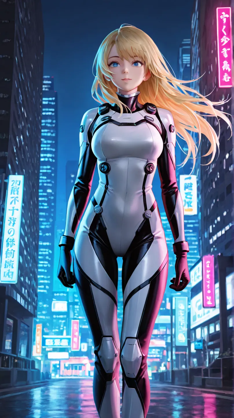 Skyscraper district、Card Battle、Running girl、long hair, High Resolution, Sci-Fi Suit
