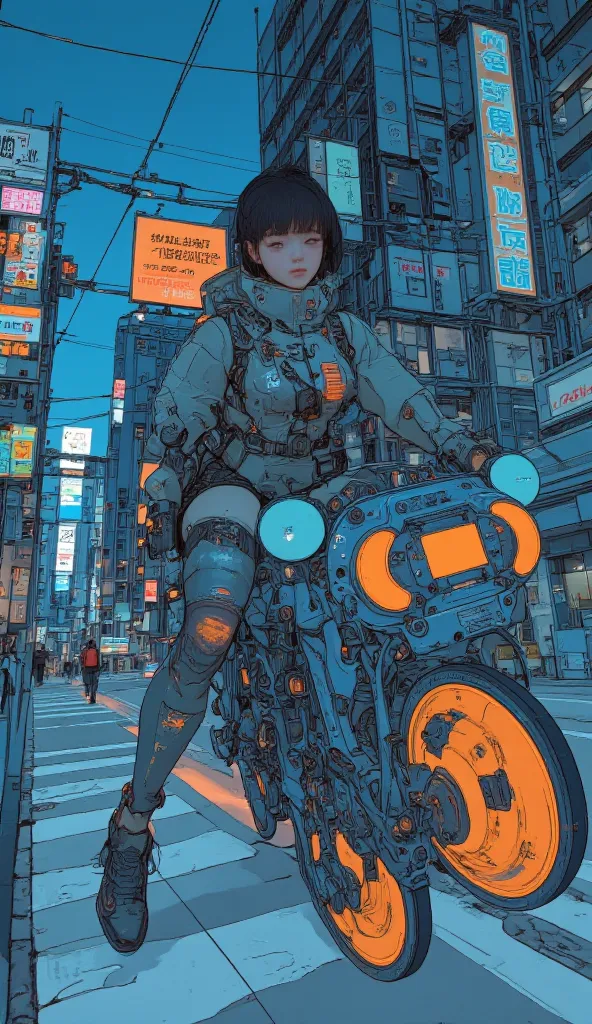  Surrealism  ,  artwork, 8K quality, girl riding a futuristic hoverbike, Osaka Expressway at night, uniform, Nike sneakers、 anatomically accurate、