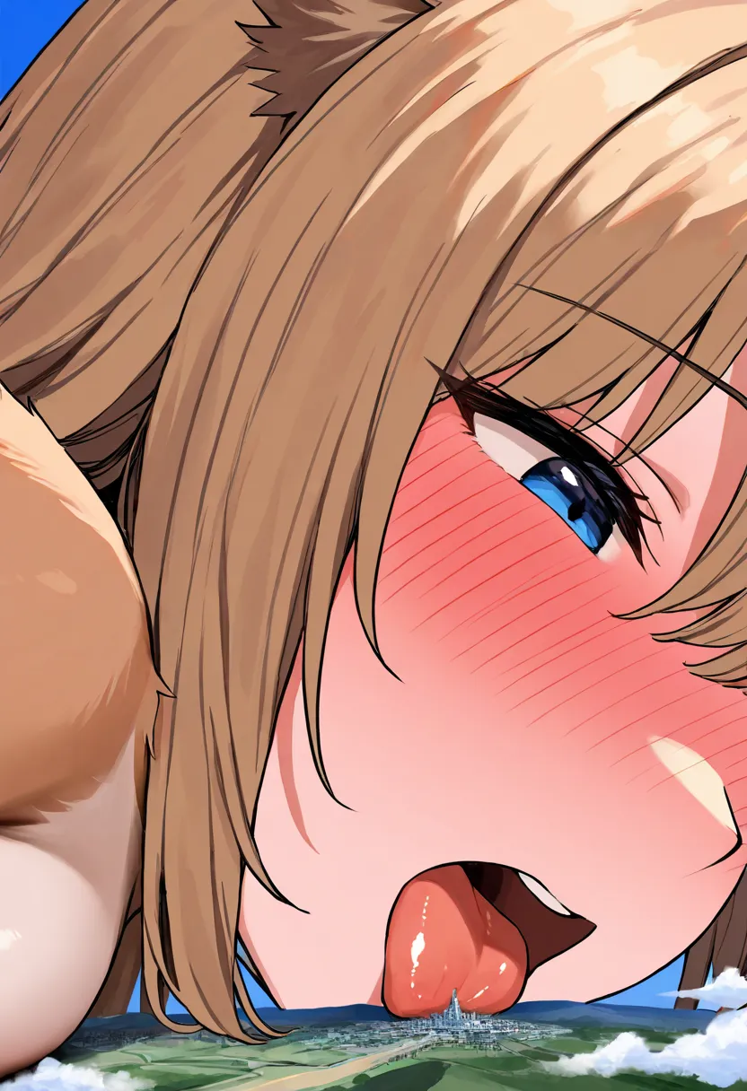 simple background, (macro size: 1.3), (continents from sky view: 1.3), (closeup furry kenomomimi woman face blushing open mouth: 1.1), breasts,  (sex: 1.0), side view, licking