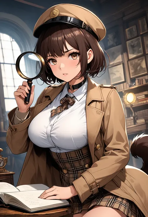 masterpiece, source_ Hentai, better quality, incredible quality, very aesthetic, high resolution, breasts, Lighting,  colored, absurdities, younger,Dog Detective,
expressive eyes, upper body, detailed face, pretty face, legs,  A Girl, short hair,  dark hai...