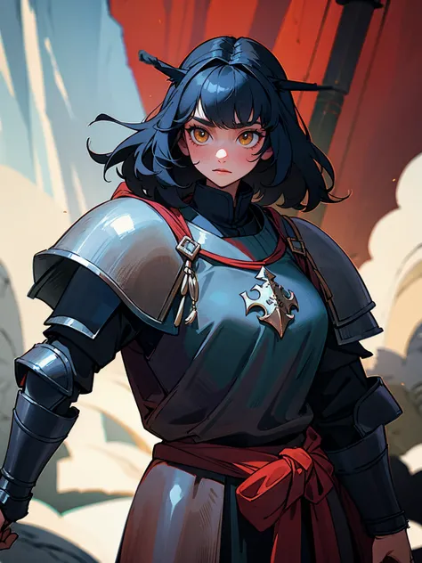 Black-haired fox girl, Medieval black cold armor