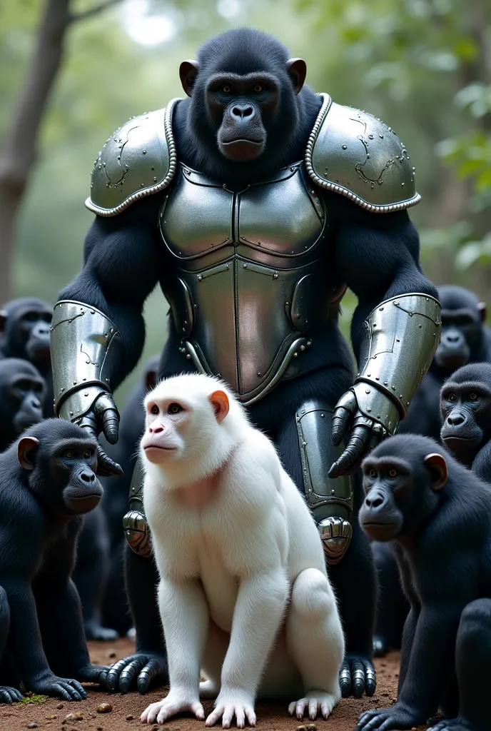 The view saw the big black monkey, strong in silver armor, with several black monkeys and its beautiful white monkey. 