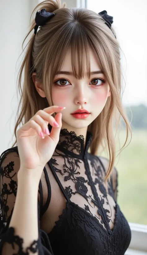 ((top quality)), ((masterpiece、High sensitivity、 High Resolution、up to the entrance、 Draw a delicate face))、(Small beautiful breasts、bust up)、 ((Baby Face, Transcendental Young Face,  idol face)), ((An innocent  beautiful girl))、((Slender body line drawing...