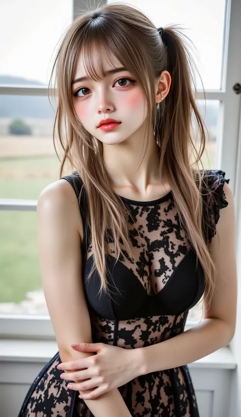 ((top quality)), ((masterpiece、High sensitivity、 High Resolution、up to the entrance、 Draw a delicate face))、(Small beautiful breasts、bust up)、 ((Baby Face, Transcendental Young Face,  idol face)), ((An innocent  beautiful girl))、((Slender body line drawing...