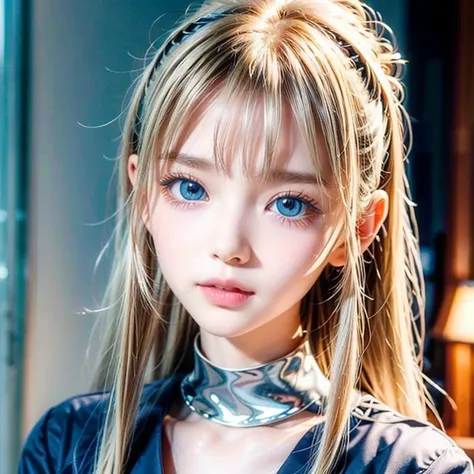 portrait、 An Extraordinary Beautiful Girl、School uniform、 bright expression 、ponytail、 young, shiny, radiant white shiny skin、Gloss Face、Cheek Gloss Highlight、The best beauty、Blonde reflection、 platinum blonde hair with dazzling highlights 、 bangs between ...