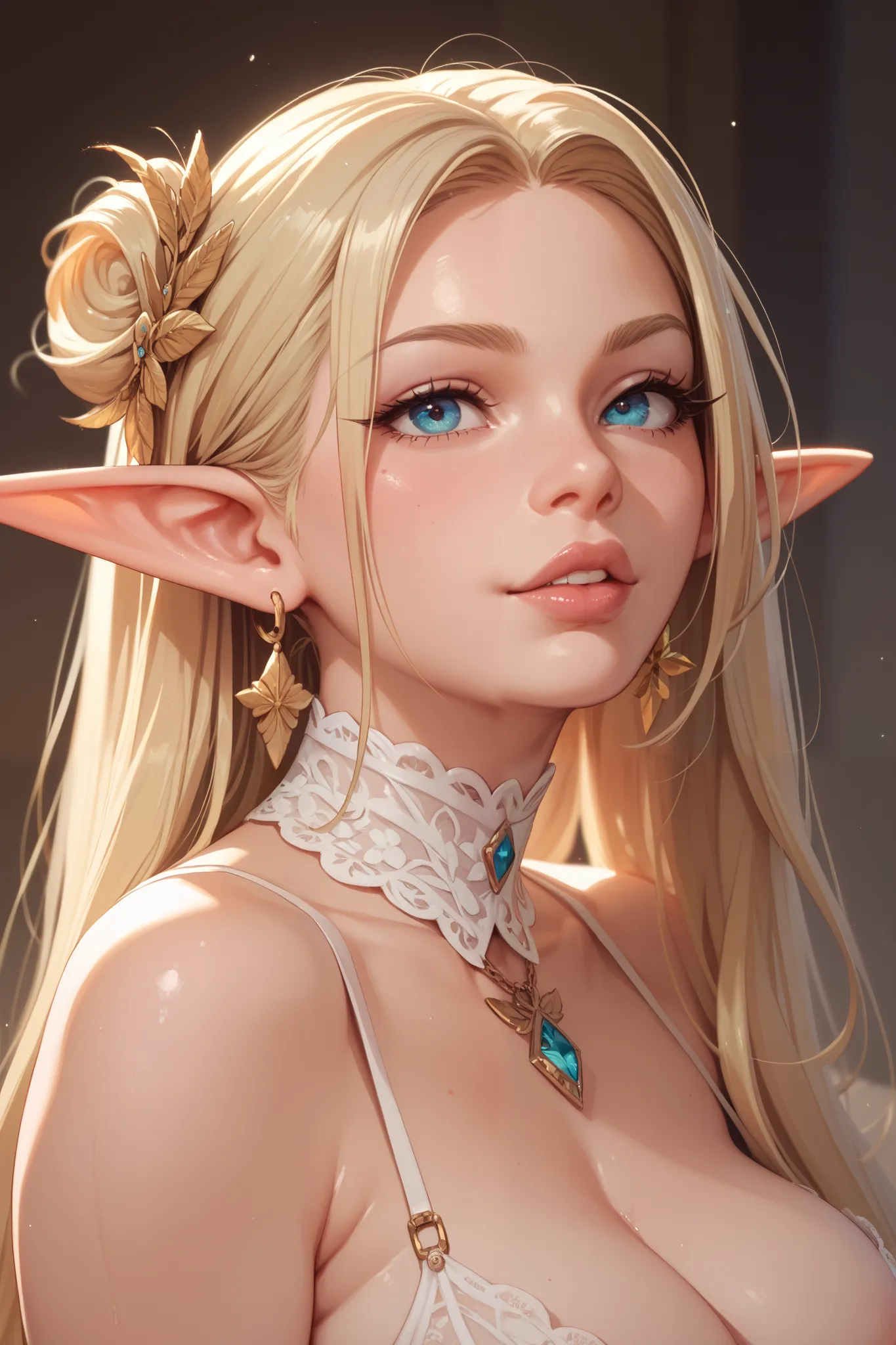 blonde elf playing with her gigantic boobs