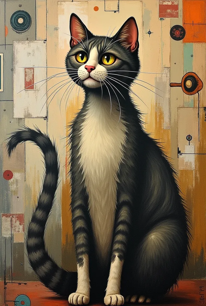 Make a simple painting of a cat in dadaism