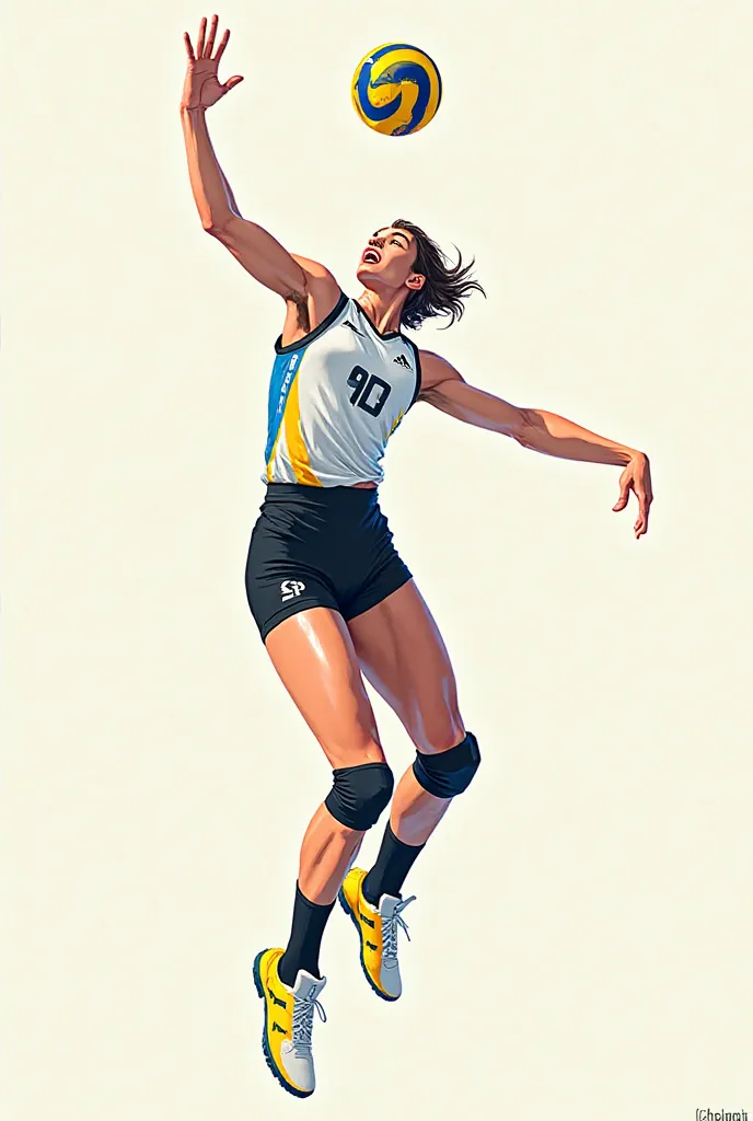 outside hitter volleyball ( white, black, yellow, and blue )