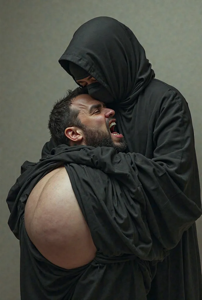 Man face crushed between niqab woman big glutes