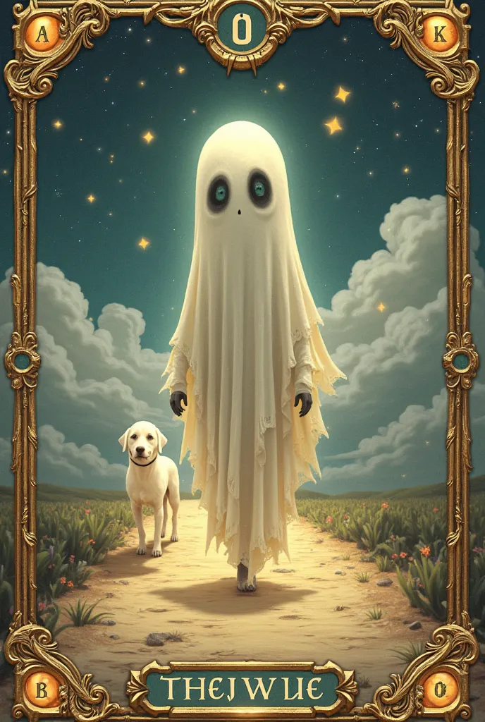 The Fool (Arcana 0) / El Loco (Arcano 0)
English:
"A little ghost dressed in flowing robes, walking along an ethereal path that fades into the distance. The ghost is light and carefree, with an expression of curiosity and wonder. The sky is cloudy and lumi...