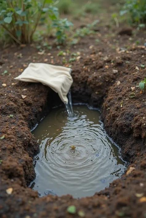 Collecting moisture from the ground with a cloth

Bury the fabric in wet ground 20-30 cm.

After a few hours, dig up and squeeze the water.

Procedure