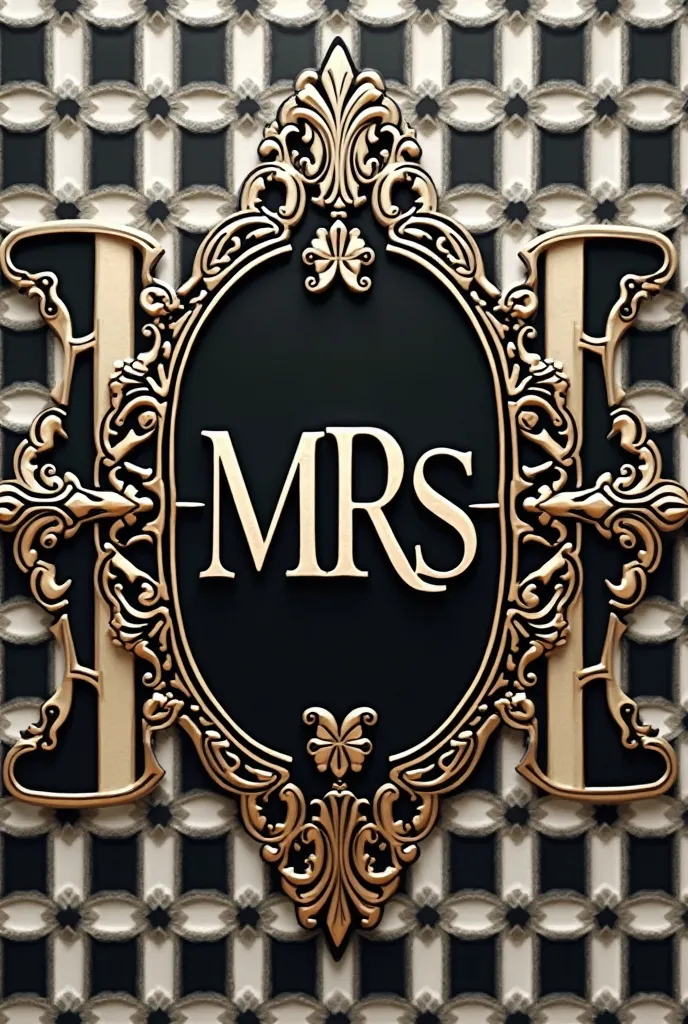 A logo with The letters MRS in the middle with black and white wallpaper 