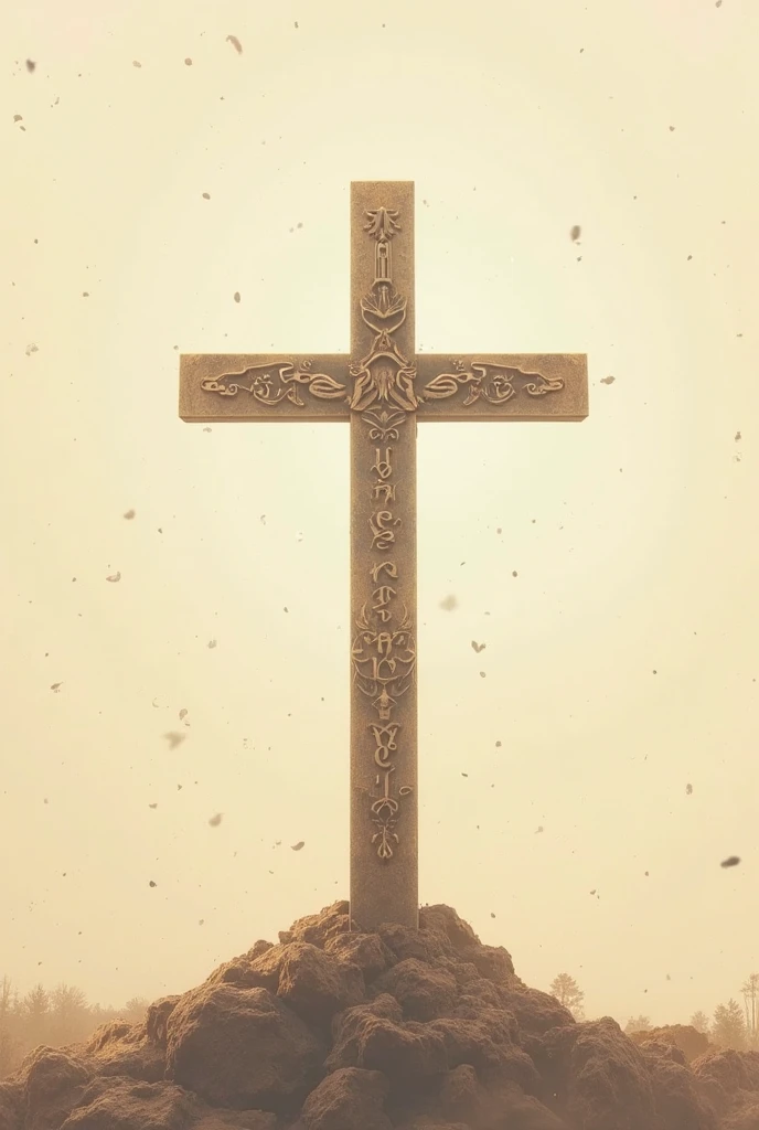 Make a cross with the phrase your memory lives with a beige background