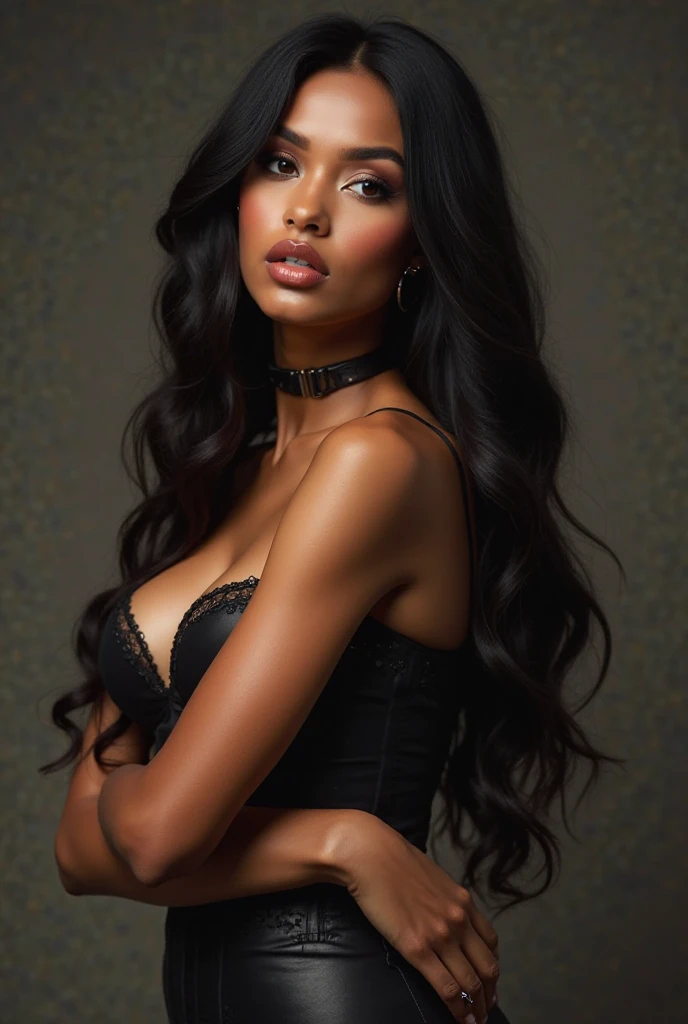 Age: 25

Height:  approximately 1 ,60

Weight: Around 60kg

Physical type: curvy body,  thin waist,  bust, well-defined hips

Skin tone:  bronzed
Hair: long, black people, slightly wavy shiny and silky

Eyes: Clear and penetrating greyish tones with an int...