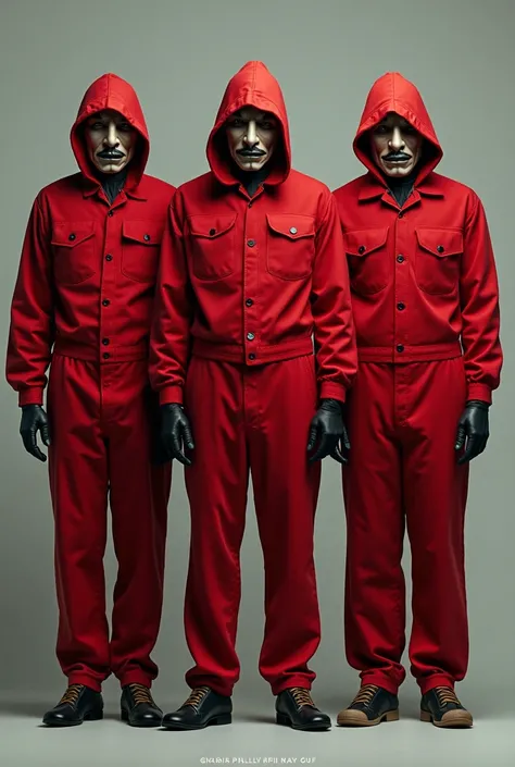 Three thieves from the series La casa de Papel in a straight line 