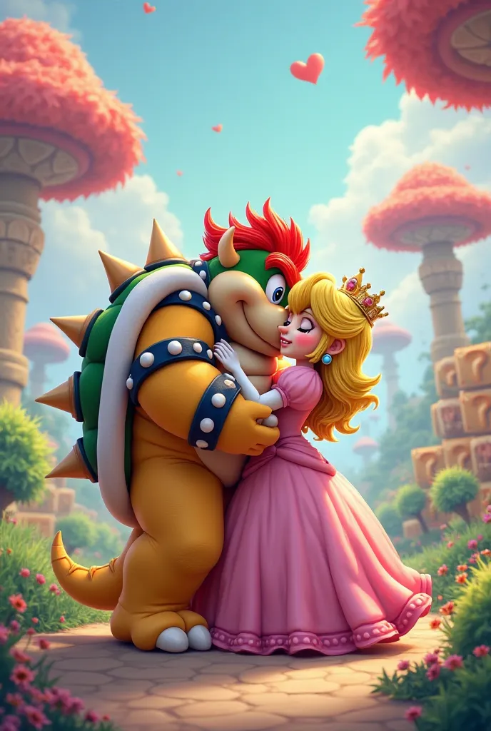 Avec les meme graphisme que dans Mario, peach et Bowser qui s embrassent 