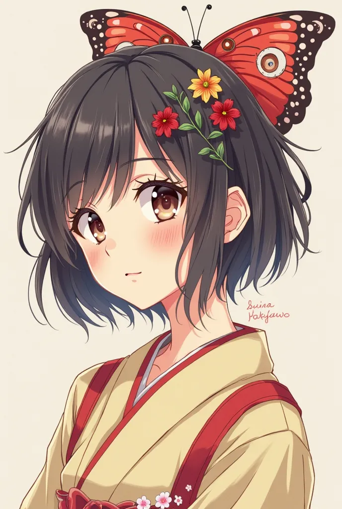 anime girl with a butterfly on her head, an anime drawing inspired by Matsumura Goshun, pixiv, shin hanga, portrait of cute anime girl, anime style portrait, Marin Kitagawa fanart, cute anime girl portrait, portrait anime girl, portrait of an anime girl, a...