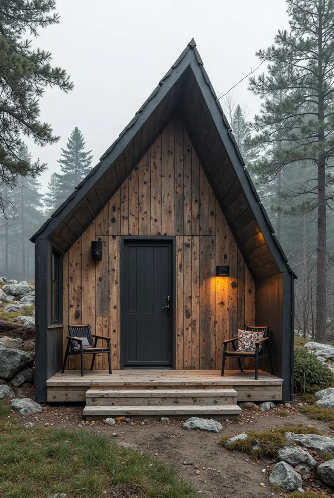 a shape hut design with wooden and black grey colour