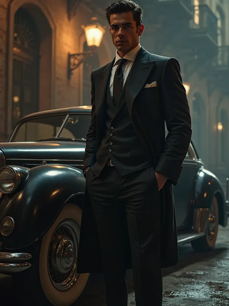  A young and attractive Italian gangster with a black engine
