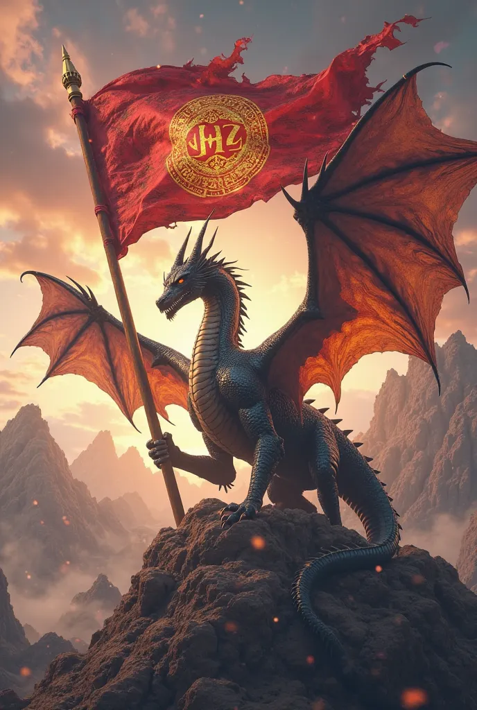 create a video of a dragon with a flag with the initials JMZ