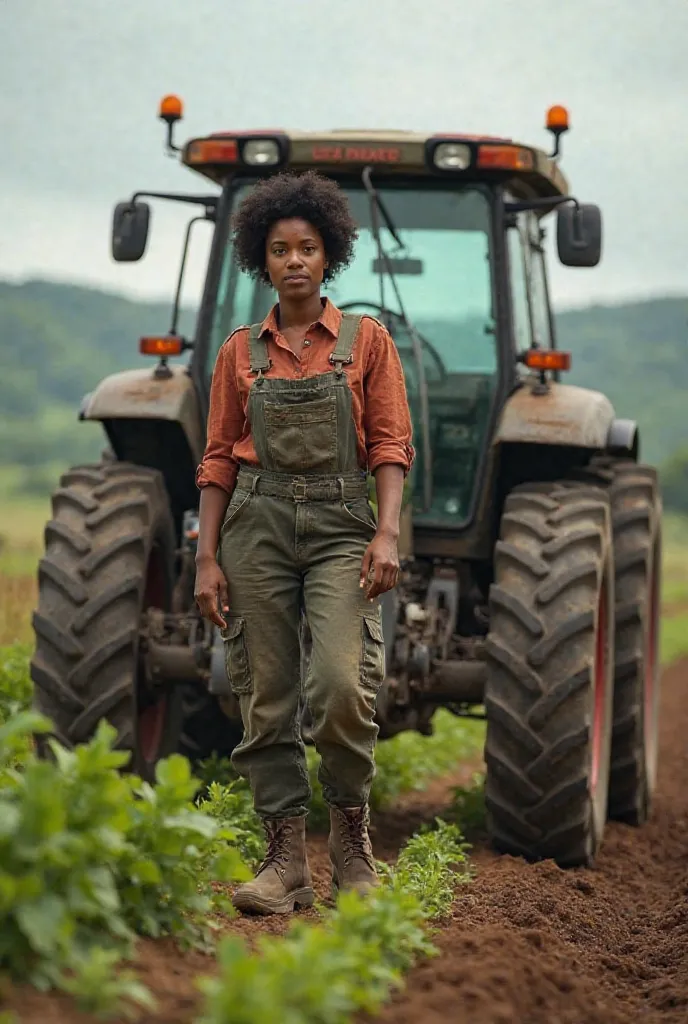 A black woman with her tractor working