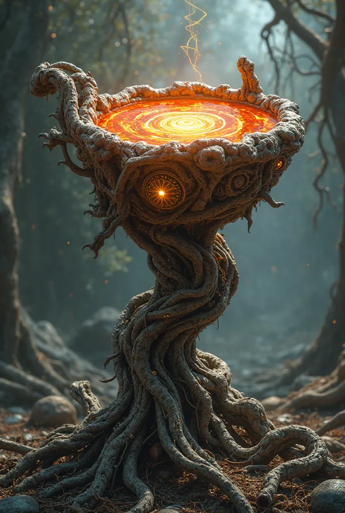 Do you have a holy grail, But whose design is similar to that of a tree that has a liquid inside that has the appearance and texture of lava.