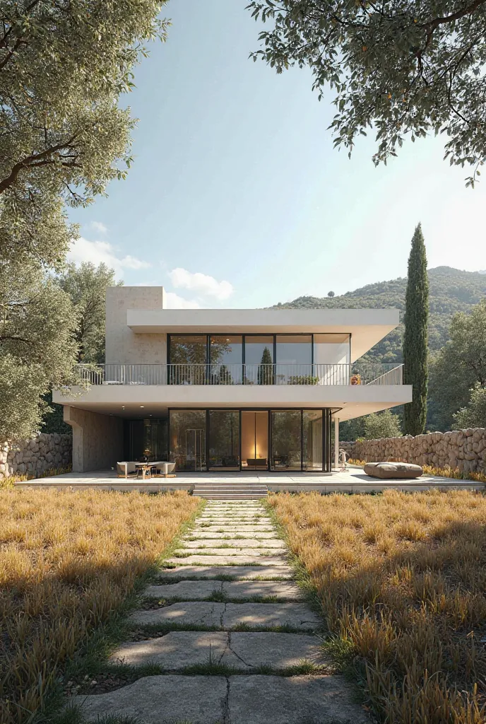 It has olive trees and a beautiful modern 140 square meter house in the middle consisting of a ground floor 