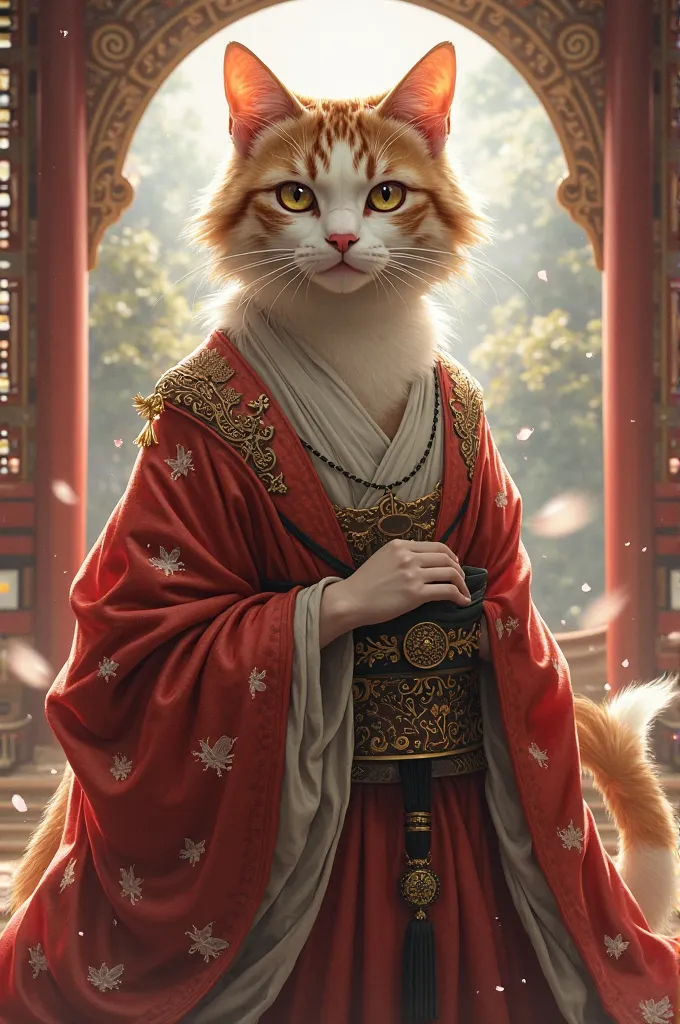 Female cat dressed as a shrine maiden、The appearance of the ancient queen Himiko、full of confidence