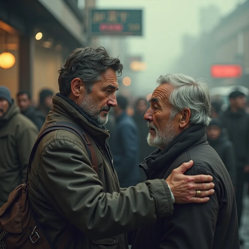 an older son goes on a trip and leaves his father to see him off at the bus terminal